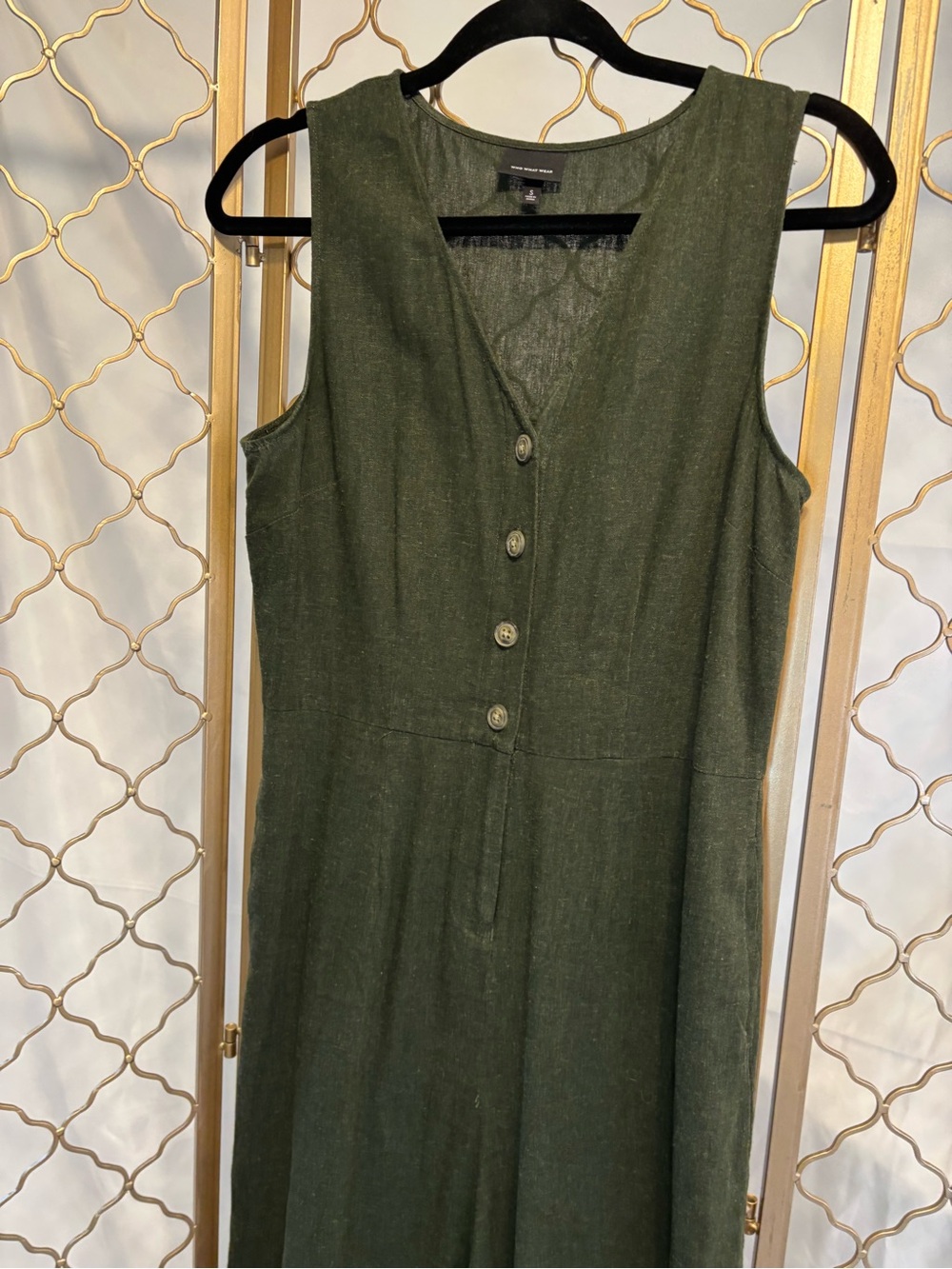 Who What Wear Olive Sleeveless V-Neck Wide-Leg Jumpsuit with Belt, size S - Picture 2 of 10